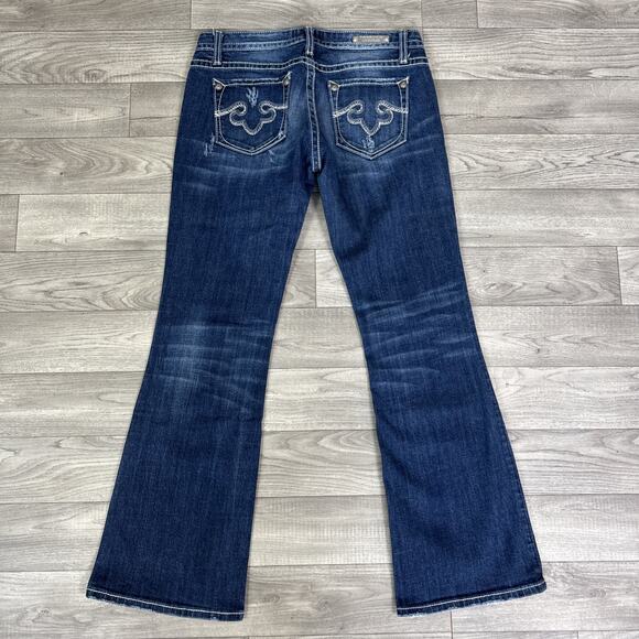 ReRock Express Distressed Bootcut Denim Jeans Dark Wash sz 6 Short - Picture 6 of 8